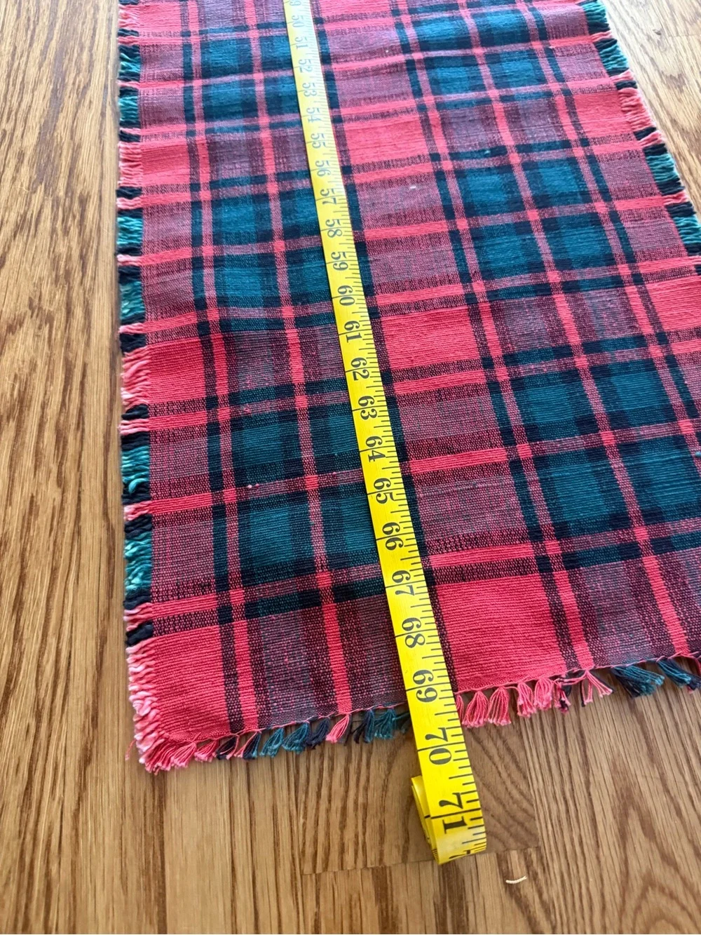 Vintage Plaid Red and Green Fringe Scarf